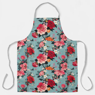 Vintage Rose und Florals auf blauem Hintergrund Schürze