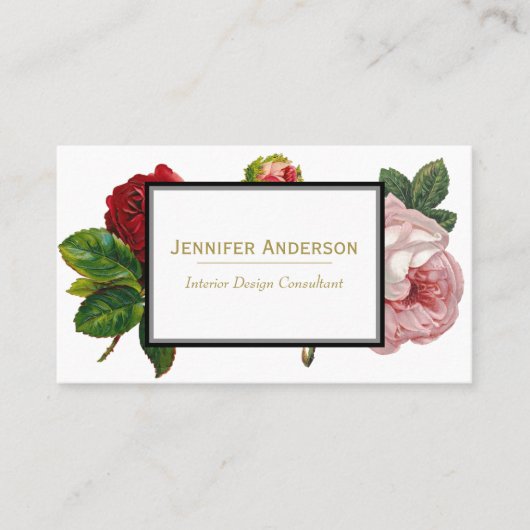 Vintage Rose und Goldblume Visitenkarte (Vorderseite)