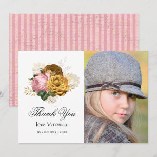 Vintage Rosé und Goldene Florale Quinceañera Dankeskarte