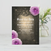 Vintage Rose und Gothic-Rahmen Save the Date (Stehend Vorderseite)
