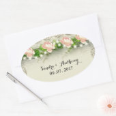 Vintage Rose- und Hochzeitsaufkleber Ovaler Aufkleber (Umschlag)