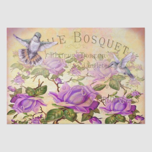 Vintage Rose und Hummingvögel Dekoupage Seidenpapier (Vorderseite)