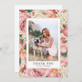 Vintage Rose und Hydrangea Abschluss Foto Dankeskarte (Vorne/Hinten)