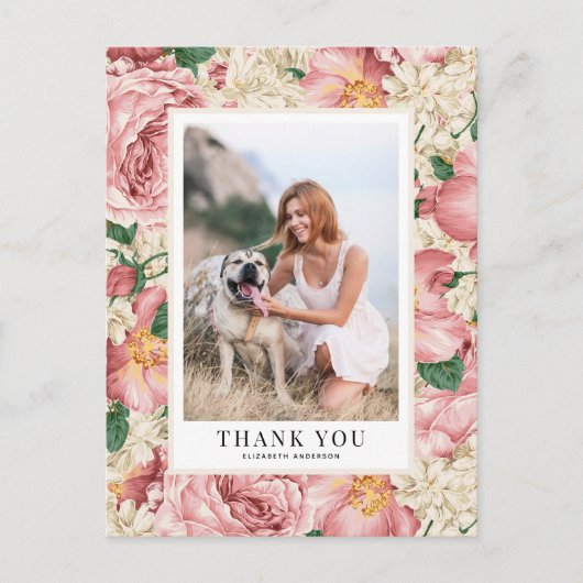 Vintage Rose und Hydrangea Abschluss Vielen Dank Postkarte (Vorderseite)