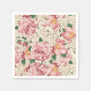 Vintage Rose und Hydrangea-Muster Serviette