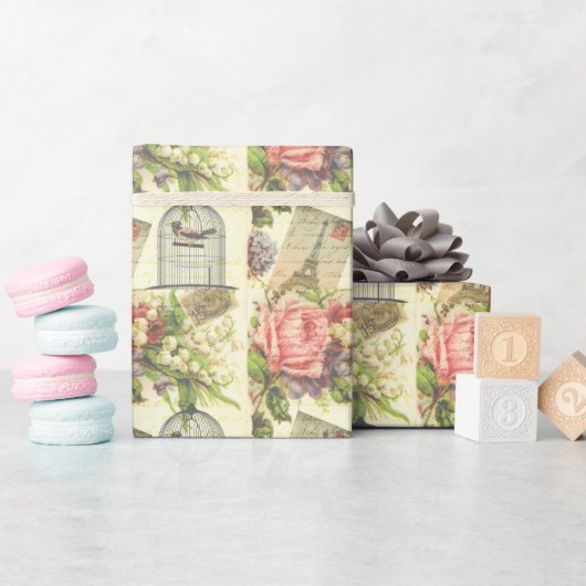 Vintage Rose und Käfigvögel Geschenkpapier (Babyparty)