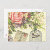 Vintage Rose und Käfigvögel Postkarte (Vorne/Hinten)