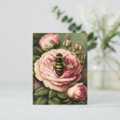 Vintage Rose und Königsbiene Postkarte (Stehend Vorderseite)