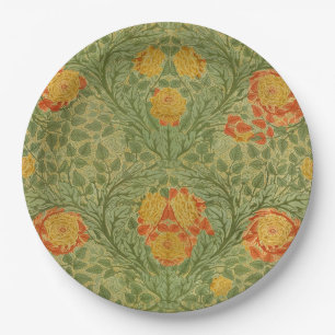 Vintage Rose und Leaf Blumengestein Grün Golden Pappteller