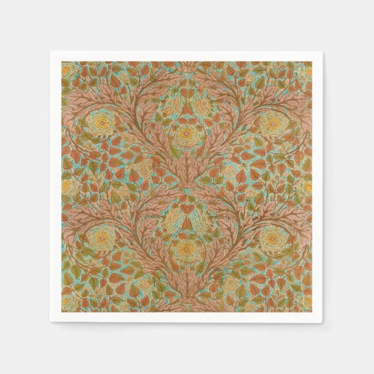 Vintage Rose und Leaf Blütenkunst Blaues Braun Serviette (Vorderseite)