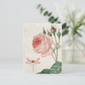 Vintage Rose und Libelle Postkarte (Stehend Vorderseite)