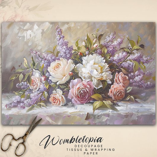 Vintage Rose und Lilac Bouquet Blumendekoupage Seidenpapier