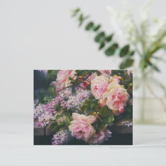 Vintage Rose und Lilacs-Brautparty Einladungspostkarte (Stehend Vorderseite)