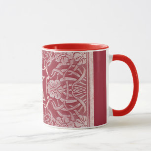 Vintage Rose und Lilien in roter Monogramm Tasse
