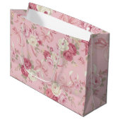 Vintage Rose und Multiband Bows Große Geschenktasc Geschenktüte (Vorderseite Schrägansicht)