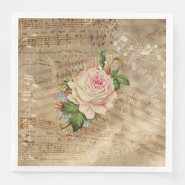 Vintage Rose und Musikanzeige Serviette