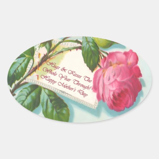 Vintage Rose und Muttertagsanzeige Ovaler Aufkleber (Vorderseite)