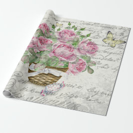 Vintage Rose und Schmetterlinge Ephemera Geschenkpapier