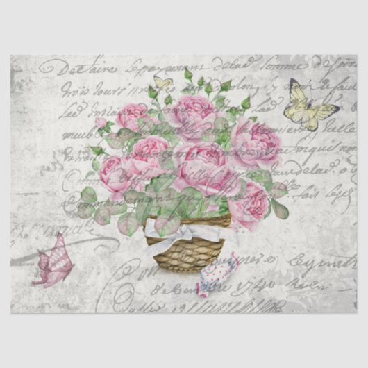 Vintage Rose und Schmetterlinge Ephemera Seidenpapier (Vorderseite)