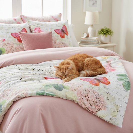 Vintage Rose und Schmetterlinge Fleecedecke
