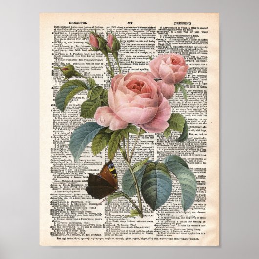Vintage Rose und Schmetterlingswörterbuch Poster (Vorne)