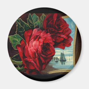 Vintage Rose und Segelboote Magnet