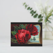 Vintage Rose und Segelboote Postkarte (Stehend Vorderseite)
