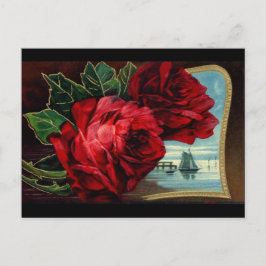 Vintage Rose und Segelboote Postkarte