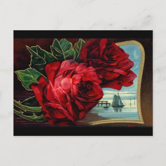 Vintage Rose und Segelboote Postkarte (Vorderseite)