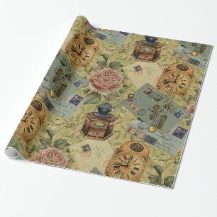 Vintage Rose und Uhren Nahtloses Muster Geschenkpapier