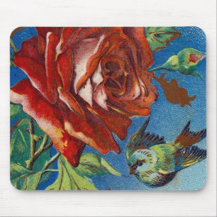 Vintage Rose und Vogel Mousepad