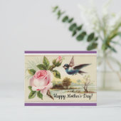 Vintage Rose und Vögel Postkarte (Stehend Vorderseite)