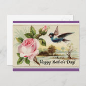 Vintage Rose und Vögel Postkarte (Vorne/Hinten)