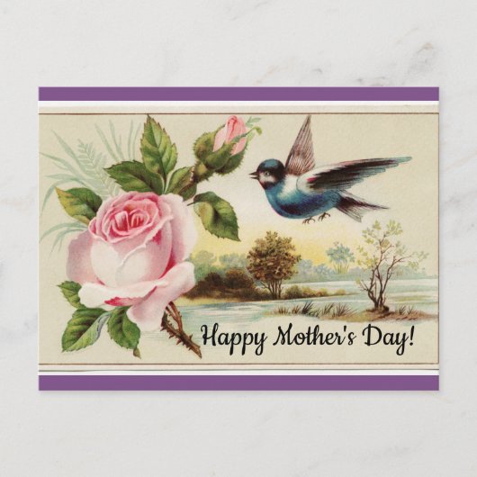 Vintage Rose und Vögel Postkarte (Vorderseite)