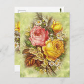 Vintage Rose und White Daisy-Blume Postkarte (Vorne/Hinten)