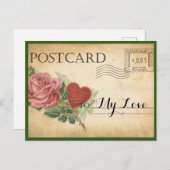 Vintage Rose Valentine Postkarte (Vorne/Hinten)