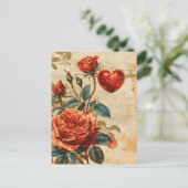 Vintage Rose Valentinstag Postkarte (Stehend Vorderseite)