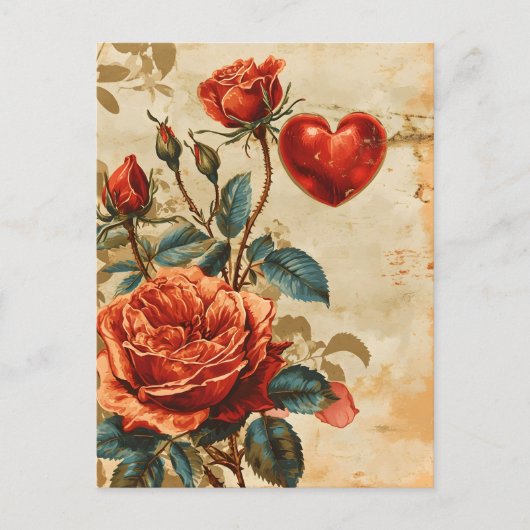 Vintage Rose Valentinstag Postkarte (Vorderseite)