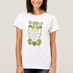 Vintage Rose Vier Leaf Clovers St Patrick's Day C T-Shirt