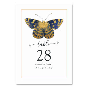 Vintage Rose von Navy Blue und Gold und Butterfly Tischnummer