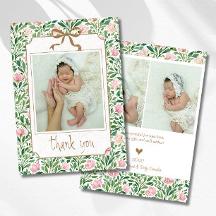 Vintage Rosé Wilde Rosen Baby-Foto Danke Ankündigung