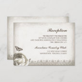 Vintage Rose zeichnend Hochzeitsempfang Begleitkarte (Vorne/Hinten)