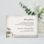 Vintage Rose zeichnend Hochzeitsempfang Begleitkarte (Stehend Vorderseite)