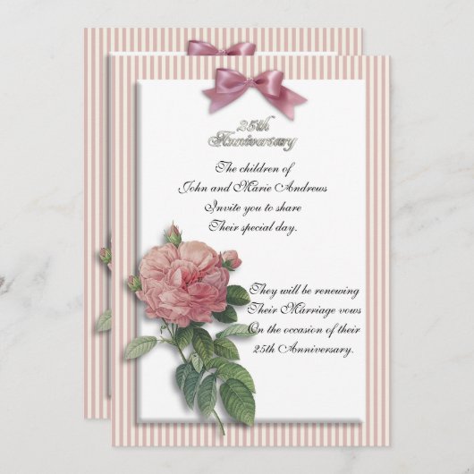 Vintage Rose zum 25. Jahrestag Einladung (Vorne/Hinten)