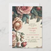 Vintage Rose zum Gedenkgedicht des Lebens Einladung (Vorderseite)