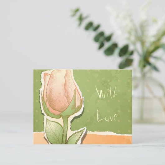 Vintage Rosebude in grün, Postkarte (Stehend Vorderseite)