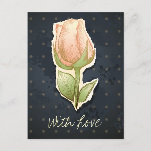 Vintage Rosebude in Schwarz, Postkarte (Vorderseite)