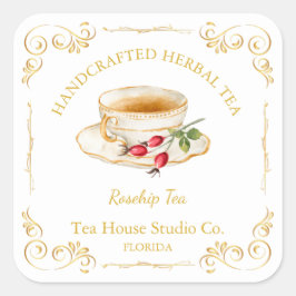 Vintage Rosehip Tea Square Label Quadratischer Aufkleber