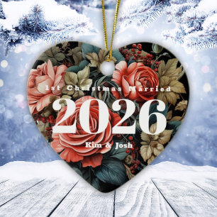 Vintage-Rosen 1. Weihnachten Verheiratet Herz Keramik Ornament