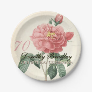 Vintage Rosen-70. Geburtstags-Party-Papier-Teller Pappteller